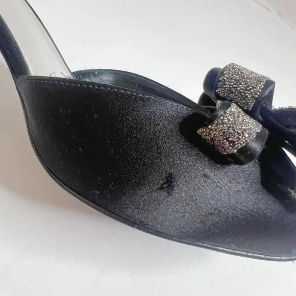Stuart Weitzman Alas Crystal-Bow d’Orsay Black Satin Pump Women's Size 8.5 - Picture 10 of 11